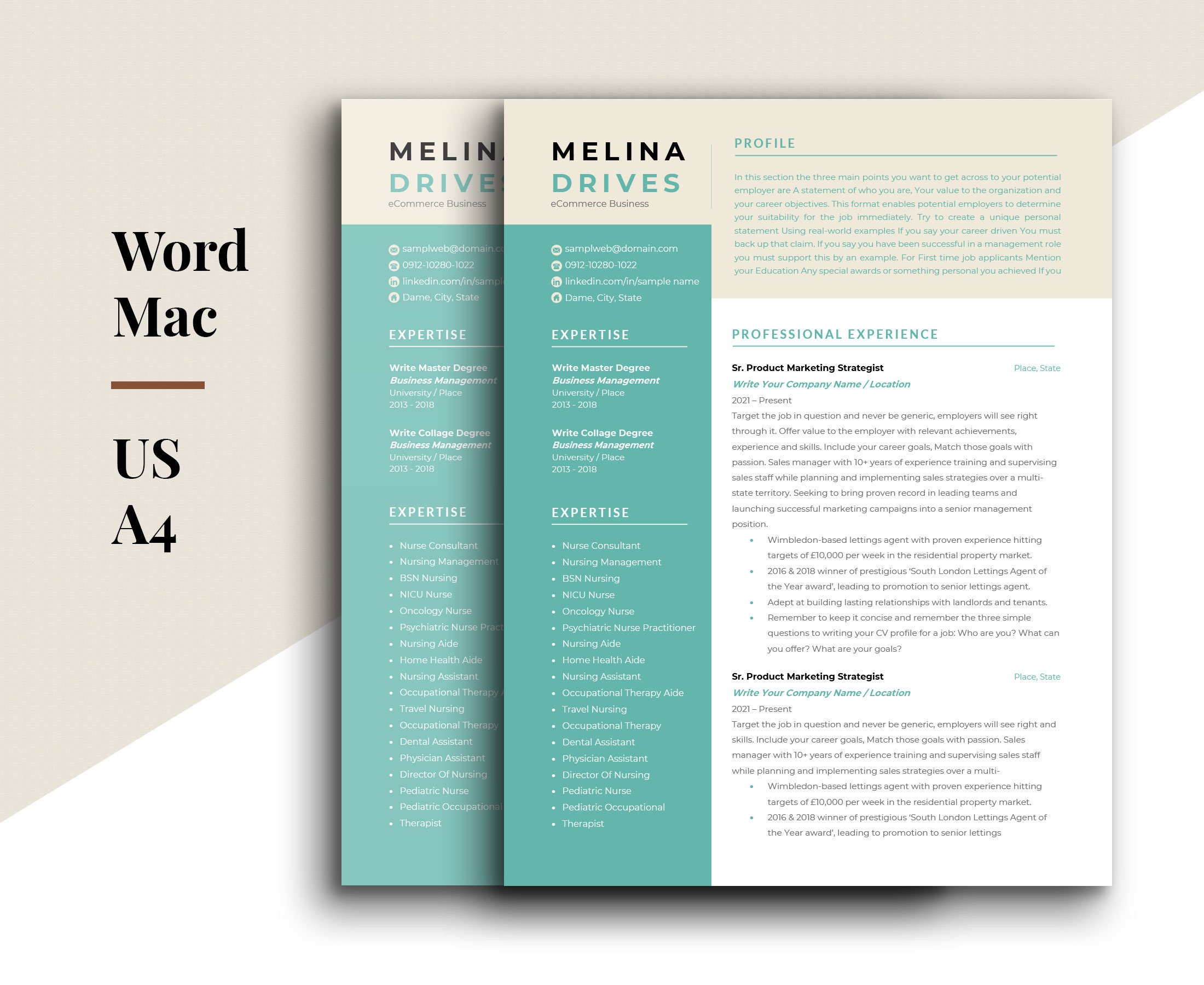 Cv/resume Template for MS Word Minimalist and Modern 1, 2 Page Resumes ...