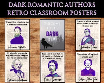 RETRO Dark Romantic Authors Quote Posters | American Literature High School ELA Bulletin Boards Classroom Decor|Edgar Allan Poe, Dickinson