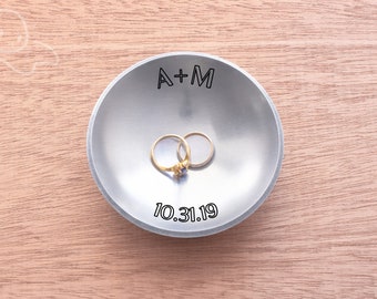 Metal Ring Dish/Jewelry Dish/Engraved Bowl/5th Anniversary Dish/Custom Catchall Tray/Couples Gift/Wedding Gift/Engagement Gift for Her