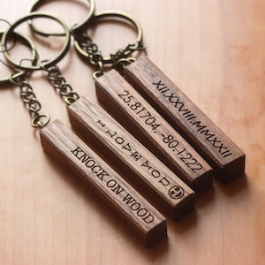 Wood Bar Key Chain, Custom Engraved Keychain for New Home, Gift for Mom Dad Grandpa Husband, Christmas Gift, 5th Anniversary Gift
