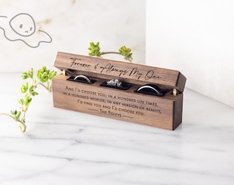Triple Ring Box, Slim Wedding Ring Box, Personalized Engraved Wood Ring Box, Engagement Ring Box, Custom Ring Holder, Ring Bearer Box