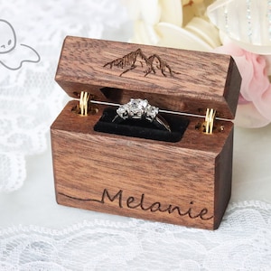 Personalized Slim Engagement Ring Box, Wedding Ring Box, Engraved Wood Ring Box, Double Hinge Ring Box, Custom Ring Holder, Ring Bearer Box