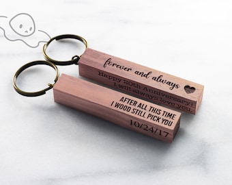 Wood Bar Keychain, Custom 4 Sided Engraved Keychain, Christmas Gift, Gift for Mom Dad Grandparents, Fathers Day Gift, 5th Anniversary Gift