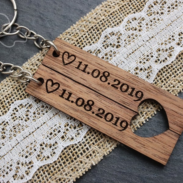 Custom Couples Keychain, Personalized Wood Keychain Gift, Pendant Gift, Cute Couples Gift for Her, 4th Anniversary Gift, Valentines Day Gift