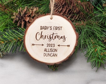 Baby's First Christmas 2023 Ornament, Custom Wood Slice, Personalized Christmas Ornament, Rustic Ornament, New Baby Shower Gift, Baby Gift