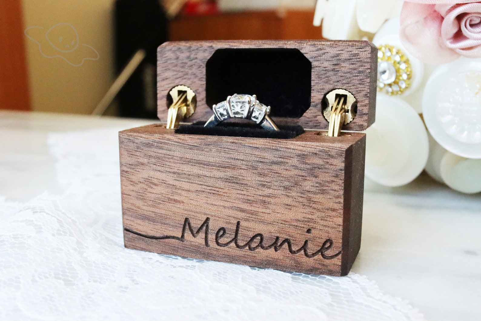 Personalized Slim Engagement Ring Box Wedding Ring Box Etsy