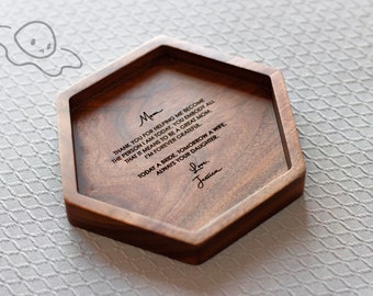 Hexagon Wood Tray, Mother's Day Gift, Engraved Key Ring Dish, Wedding Day Gift for Mom, Gift for Mom, Mother of the Bride, Maid of Honor