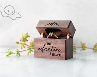 Personalized Slim Engagement Ring Box, Wedding Ring Box, Engraved Wood Ring Box, Double Hinge Ring Box, Custom Ring Holder, Ring Bearer Box