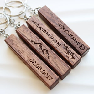 Wood Bar Keychain, Custom 4 Sided Engraved Keychain for New Home Car, Gift for Mom Dad Grandparents, Fathers Day Gift, 5th Anniversary Gift