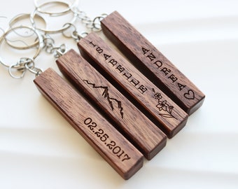 Wood Bar Keychain, Custom 4 Sided Engraved Keychain for New Home Car, Gift for Mom Dad Grandparents, Fathers Day Gift, 5th Anniversary Gift