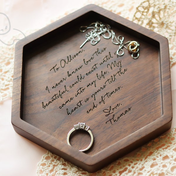 Hexagon Wood Tray, Engraved Key Ring Dish, Wedding Day Gift for Mom, Valentine's Day Gift, Mother of the Bride, Groom, MIL, Maid of Honor