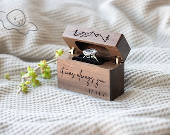 XL Engagement Ring Box, Personalized Wedding Ring Box, Engraved Wood Ring Box, Single Ring Box, Custom Ring Holder, Pocket Ring Bearer Box