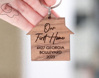 Personalized Our First Home Christmas Keychain Gift/Custom Address Ornament/Custom Housewarming Gift/Address Keychain/New First House Gift