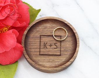 Personalized Walnut Ring Dish: Engraved Initials, Wedding Gift