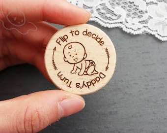 New Parents Decision Flip Coin, Custom Wooden Fun Coin, Decision Making Coin, New Baby Gift, Newborn Baby Shower Gift, Couples Flip Coin