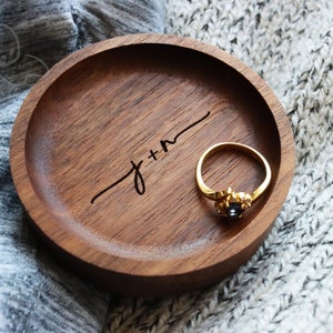 Personalized Initials Ring Dish/Custom Jewelry Dish/Wedding Ring Dish/Wood Ring Holder/Mens Ring Dish/4th Anniversary Gift/Engagement Gift image 1