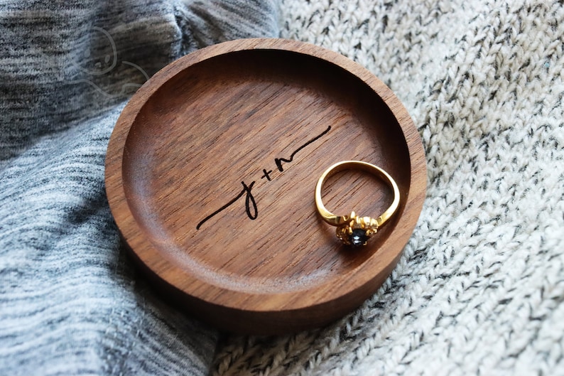 Personalized Initials Ring Dish/Custom Jewelry Dish/Wedding Ring Dish/Wood Ring Holder/Mens Ring Dish/4th Anniversary Gift/Engagement Gift image 1