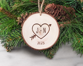 Wood Slice Ornament, Couples Initials Ornament, Personalized Couples Ornament, Newlyweds Gift, Gift For Her, Xmas Gift, Christmas Wood Slice