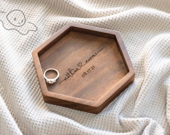Hexagon Wood Tray, Engraved Key or Ring Dish, Wedding Gift, Engagement Gift for Mother of the Bride, Groom, MIL, Maid of Honor, Bride Gift