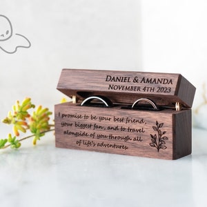 Slim Double Ring Box, Engraved Wedding Ring Box, Custom Wood Ring Bearer Box for Wedding Ceremony, Proposal or Engagement Gift, Couple Gift