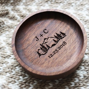 Personalized Walnut Mountain Ring Dish – Custom Engagement Ring Holder