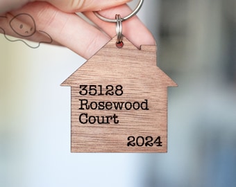 Personalized First Home Christmas Keychain Gift/Custom Address Ornament/Custom Housewarming Gift/Wood New Home Keychain/New House Gift