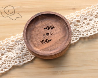 Personalized Walnut Ring Dish, Initials & Date Engraved, Wedding Gift