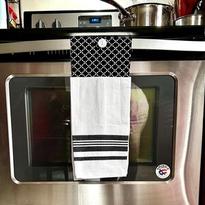 Farmhouse Black and White Oven Door Handle Towel, Oven Handle Towel,  Kitchen Towel, Farmhouse Kitchen Towel, No Slip Kitchen Hand Towel 
