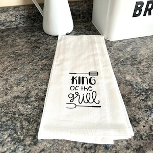 King of the Grill Decorative Towels, New Home Gift, Flour Sack Cotton Kitchen Towels, BBQ Home Decor, Gift for Men