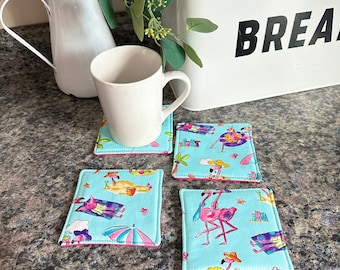 Set of 4 Flamingo Mug Rug Drink Coasters, Coasters for Hot Mug, Flamingo Mug Rugs, Flamingo Home Decor