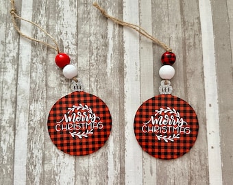 Wood Merry Christmas Buffalo Plaid Christmas Tree Ornament’s, Rustic Christmas Tree Decorations, Christmas Tree Decorations
