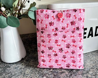 Pink Dog Paw Book Sleeve with Pocket, Padded Paperback Book Cover