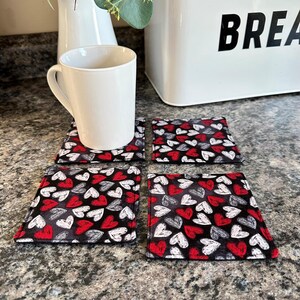 Valentine Mug Rug Drink Coasters, Coasters for Hot Mug, Heart Coasters, Valentines Day Home Decor, Gift for New Home, Valentines Day Gift