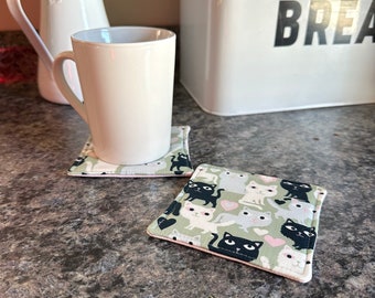 Set of 2 Cat Mug Rug Drink  Coasters, Coasters for Hot Mugs, Cat Home Decor, Gift for Cat Lovers