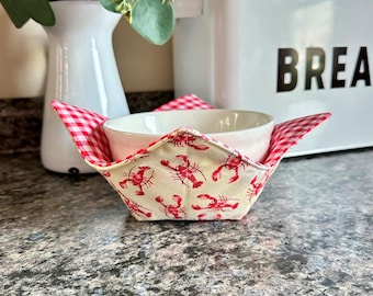Lobster Microwave Safe Bowl Cozy, Hot Bowl Cozy, Hot Bowl Holder, Lobster Kitchen Decor, Soup Bowl Holder, Lobster Gifts, Large Bowl Cozies