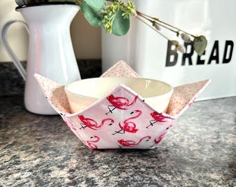 Flamingo Bowl Cozy, Microwave Safe, Reversible Soup Bowl Holder