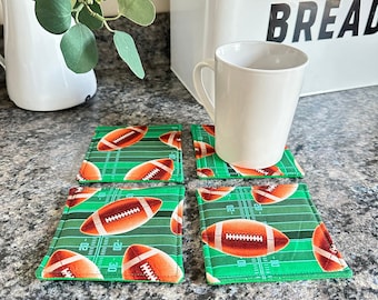 Set of 4 Football Coasters, Football Decor, Football Mug Rug Set, Gift for Men, Football Gifts, Reversible Coasters