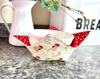 Chicken Microwave Bowl Cozy, Hot Bowl Cozy, Soup Bowl Holder, Large Serving Bowl Cozy, Chicken Decor, Gift with Chickens