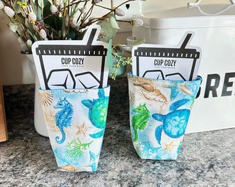Sealife Insulated Cup Cozies, Reversible Cup Cozy, Hot and Cold Cup Holder, Gift for Mom