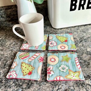 Set of 4 Christmas Cookie mug rug drink coasters.