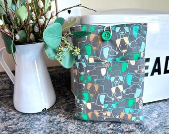 Dog Pattern Book Sleeve with Pocket, Padded Paperback Protector