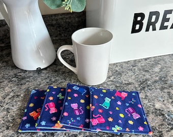Cat Coaster Set, Colorful Cotton Mug Rugs, Cat Lover Gift