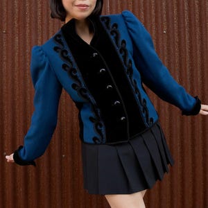AW 1982-83 Yves Saint Laurent Documented Runway blue & black embellished jacket / small