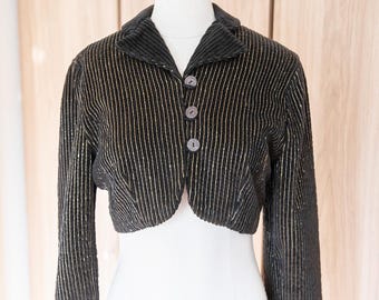 Archival 1994 Fall Runway Todd Oldham Beaded Corderoy Cropped Jacket