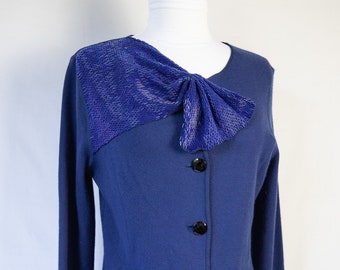 Armani Blue Cardigan with Beaded Oversized Bow