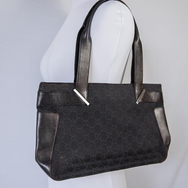 Gucci Dark Chocolate Monogram Canvas and Leather Shoulder Bag/ Tote / Shopper / Top Handle