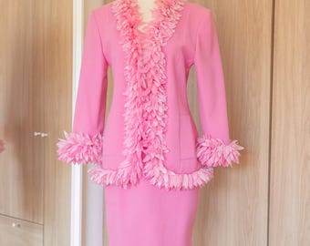 Extremely Rare, Documented 1992 Harriet Selling Pink Flower Petal Skirt Suit