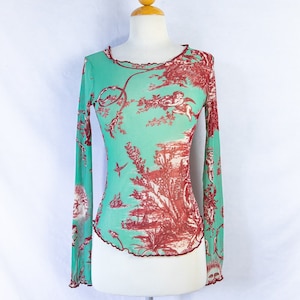 RARE Y2K Jean Paul Gaultier Soleil mesh long sleeve top / cherub print /  small - medium