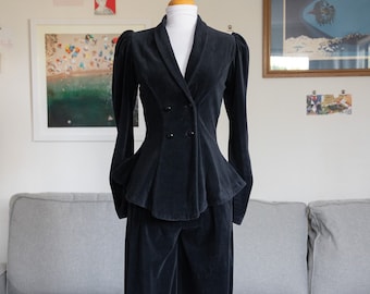 1980s Betsey Johnson PUNK LABEL Velour Bishop Sleeve Jacket and Matching Pant Set