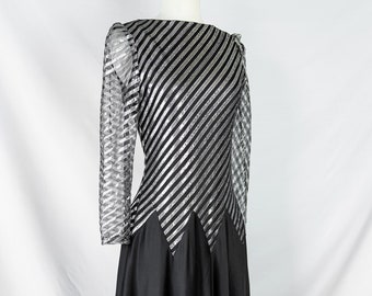 1970s Silver and Black Drop Party Dress / Disco